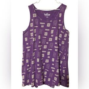 Sunshine Raised Novelty Fish Tunic Mini Dress L/XL Purple 100% Cotton Beach Girl
